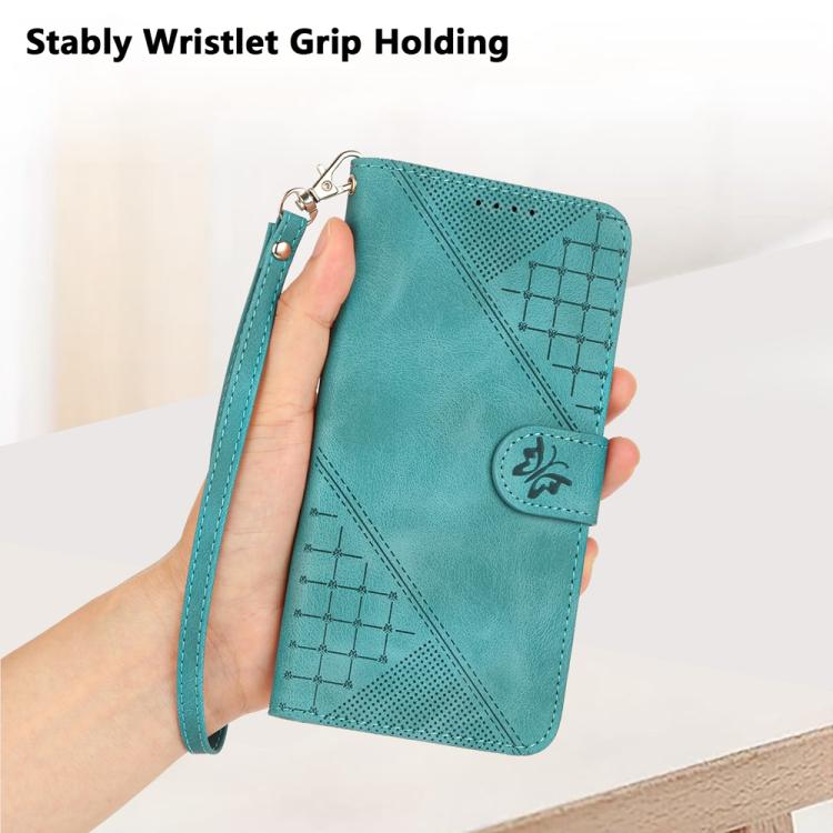 For iPhone 17 YX0080 Grid Butterfly Embossed Pattern Flip Leather Phone Case with Lanyard(Light Blue) - free shipping - PMc TechLife - Order now!