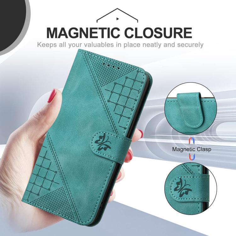 For iPhone 17 Pro YX0080 Grid Butterfly Embossed Pattern Flip Leather Phone Case with Lanyard(Light Blue) - free shipping - PMc TechLife - Order now!