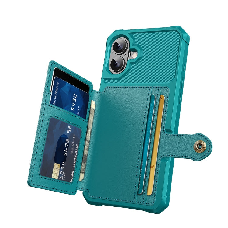 For iPhone 16 Plus Magnetic Wallet Card Bag Leather Phone Case(Cyan) - iPhone 16 Plus Cases by PMC TechLife | Online Shopping South Africa | PMC TechLife | Buy Now Pay Later Mobicred