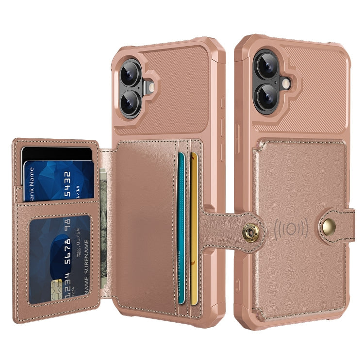 For iPhone 16 Magnetic Wallet Card Bag Leather Phone Case(Rose Gold) - iPhone 16 Cases by PMC TechLife | Online Shopping South Africa | PMC TechLife | Buy Now Pay Later Mobicred