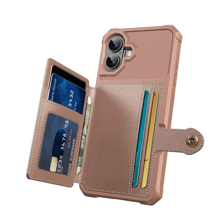 For iPhone 16 Magnetic Wallet Card Bag Leather Phone Case(Rose Gold) - iPhone 16 Cases by PMC TechLife | Online Shopping South Africa | PMC TechLife | Buy Now Pay Later Mobicred