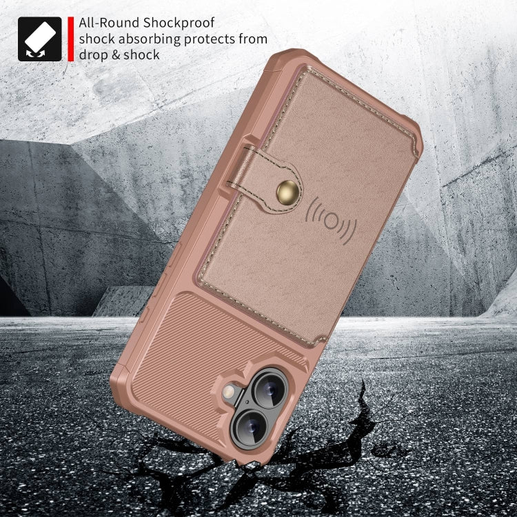 For iPhone 16 Magnetic Wallet Card Bag Leather Phone Case(Rose Gold) - iPhone 16 Cases by PMC TechLife | Online Shopping South Africa | PMC TechLife | Buy Now Pay Later Mobicred