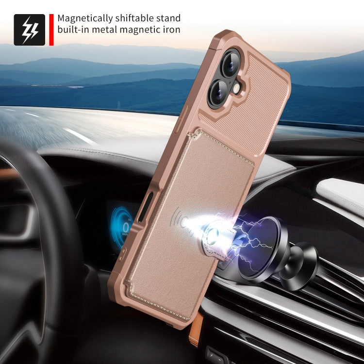 For iPhone 16 Magnetic Wallet Card Bag Leather Phone Case(Rose Gold) - iPhone 16 Cases by PMC TechLife | Online Shopping South Africa | PMC TechLife | Buy Now Pay Later Mobicred