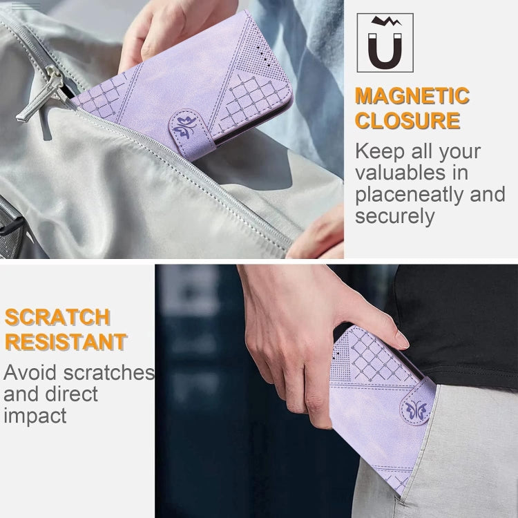 For Google Pixel 9 / 9 Pro YX0080 Grid Butterfly Embossed Pattern Flip Leather Phone Case with Lanyard(Light Purple) - Google Cases by PMC TechLife | Online Shopping South Africa | PMC TechLife | Buy Now Pay Later Mobicred