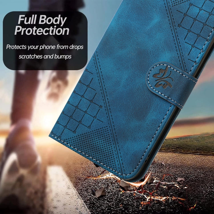 For Motorola Edge 2024 5G Global YX0080 Grid Butterfly Embossed Pattern Flip Leather Phone Case with Lanyard(Dark Blue) - Motorola Cases by PMC Jewellery | Online Shopping South Africa | PMC Jewellery | Buy Now Pay Later Mobicred