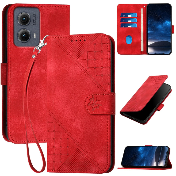 For Motorola Edge 2024 5G Global YX0080 Grid Butterfly Embossed Pattern Flip Leather Phone Case with Lanyard(Red) - Motorola Cases by PMC Jewellery | Online Shopping South Africa | PMC Jewellery | Buy Now Pay Later Mobicred