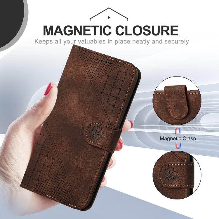 For Motorola Edge 2024 5G Global YX0080 Grid Butterfly Embossed Pattern Flip Leather Phone Case with Lanyard(Coffee) - Motorola Cases by PMC Jewellery | Online Shopping South Africa | PMC Jewellery | Buy Now Pay Later Mobicred