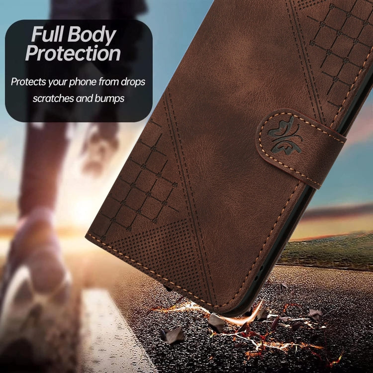 For Motorola Edge 2024 5G Global YX0080 Grid Butterfly Embossed Pattern Flip Leather Phone Case with Lanyard(Coffee) - Motorola Cases by PMC Jewellery | Online Shopping South Africa | PMC Jewellery | Buy Now Pay Later Mobicred