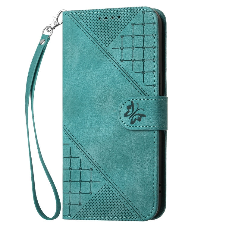 For Motorola Edge 2024 5G Global Grid Butterfly Embossed Pattern Leather Phone Case with Lanyard(Light Blue) - free shipping - PMC Jewellery - Order now!