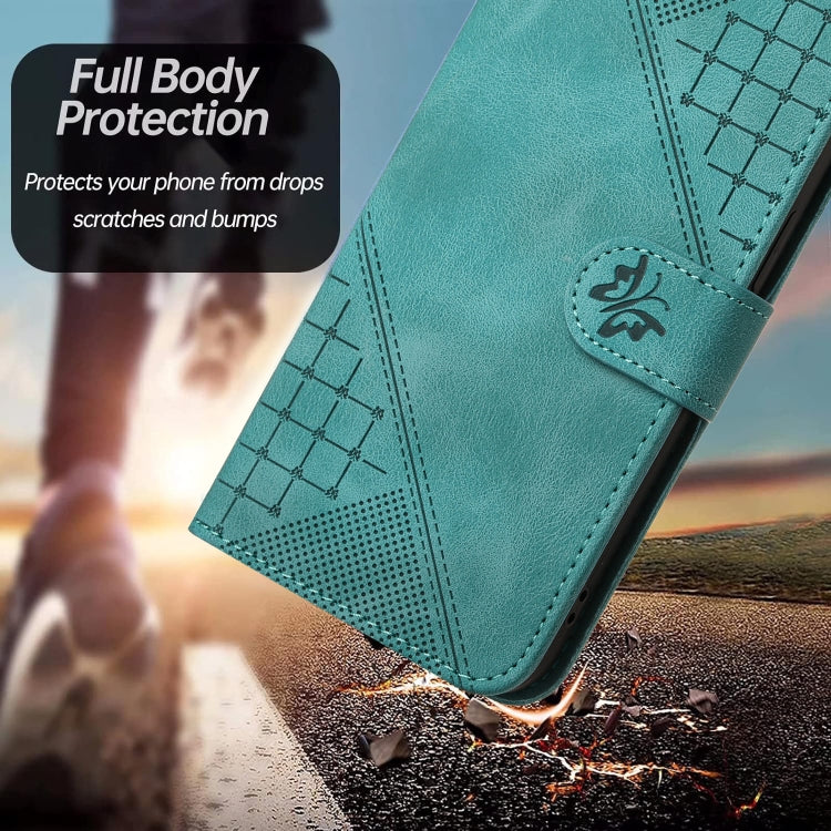For Motorola Edge 2024 5G Global Grid Butterfly Embossed Pattern Leather Phone Case with Lanyard(Light Blue) - free shipping - PMC Jewellery - Order now!