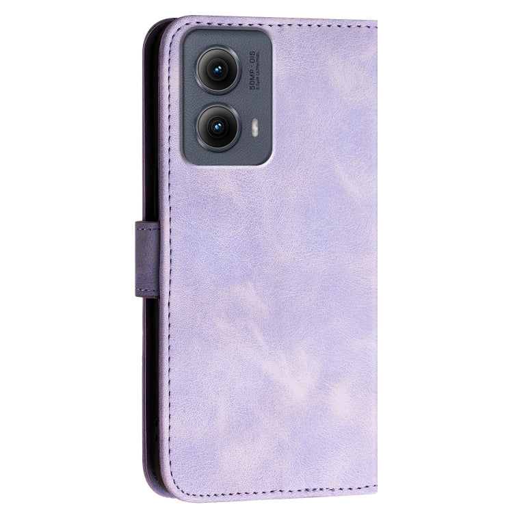 For Motorola Edge 2024 5G Global Grid Butterfly Embossed Pattern Leather Phone Case with Lanyard(Light Purple) - free shipping - PMC Jewellery - Order now!