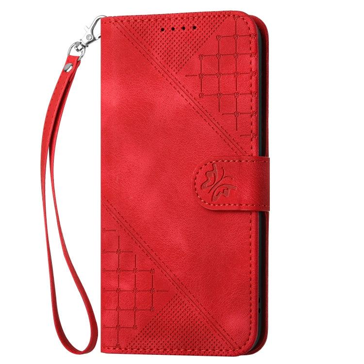 For Motorola Moto G Play 4G 2024 YX0080 Grid Butterfly Embossed Pattern Flip Leather Phone Case with Lanyard(Red) - Motorola Cases by PMC Jewellery | Online Shopping South Africa | PMC Jewellery | Buy Now Pay Later Mobicred