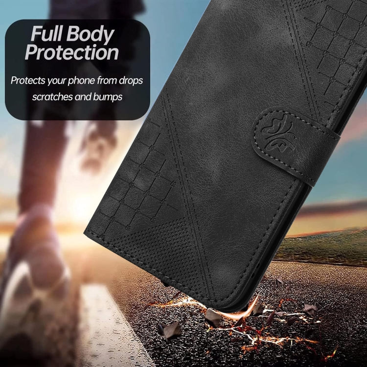 For Motorola Moto G Play 4G 2024 YX0080 Grid Butterfly Embossed Pattern Flip Leather Phone Case with Lanyard(Black) - Motorola Cases by PMC Jewellery | Online Shopping South Africa | PMC Jewellery | Buy Now Pay Later Mobicred