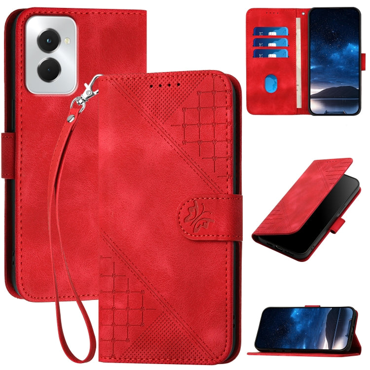 For Motorola Moto G Power 5G 2024 YX0080 Grid Butterfly Embossed Pattern Flip Leather Phone Case with Lanyard(Red) - Motorola Cases by PMC Jewellery | Online Shopping South Africa | PMC Jewellery | Buy Now Pay Later Mobicred