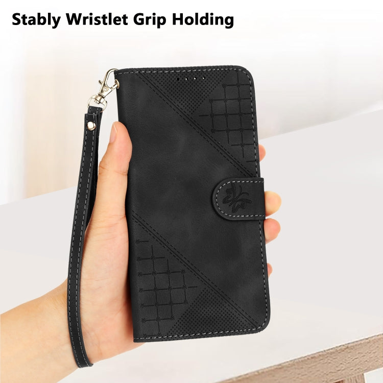 For Motorola Moto G Power 5G 2024 YX0080 Grid Butterfly Embossed Pattern Flip Leather Phone Case with Lanyard(Black) - Motorola Cases by PMC Jewellery | Online Shopping South Africa | PMC Jewellery | Buy Now Pay Later Mobicred