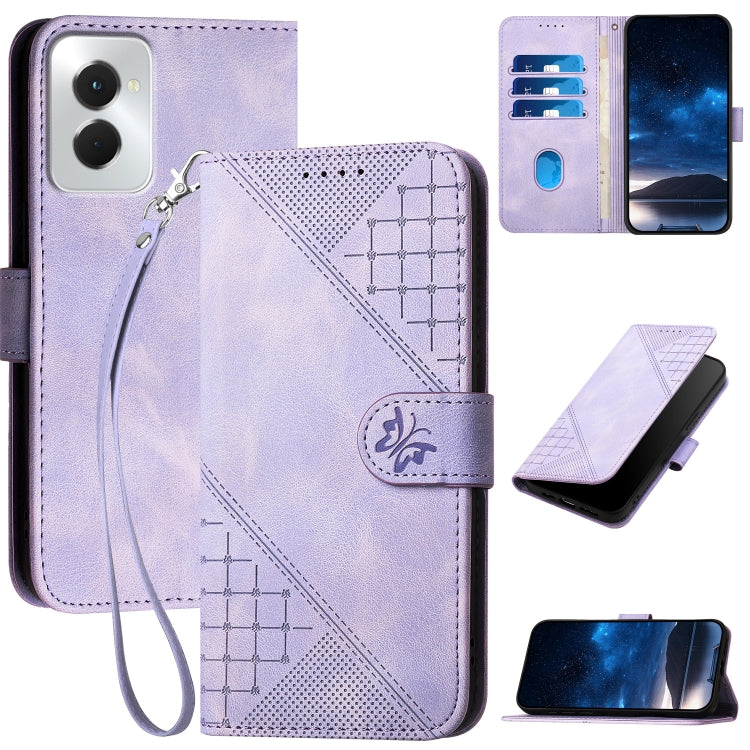 For Motorola Moto G Power 5G 2024 Grid Butterfly Embossed Pattern Leather Phone Case with Lanyard(Light Purple) - free shipping - PMC Jewellery - Order now!