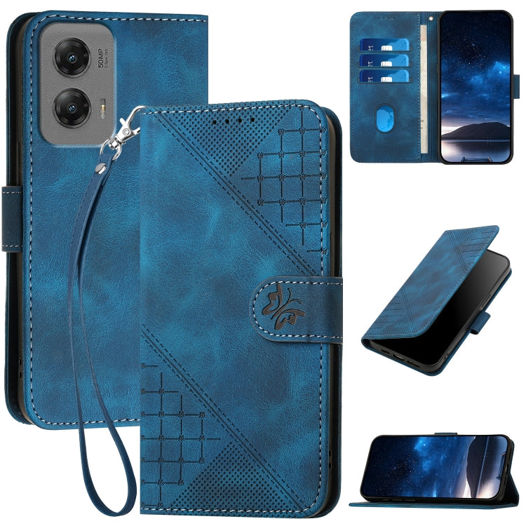 For Motorola Moto G Stylus 5G 2024 YX0080 Grid Butterfly Embossed Pattern Flip Leather Phone Case with Lanyard(Dark Blue) - Motorola Cases by PMC Jewellery | Online Shopping South Africa | PMC Jewellery | Buy Now Pay Later Mobicred