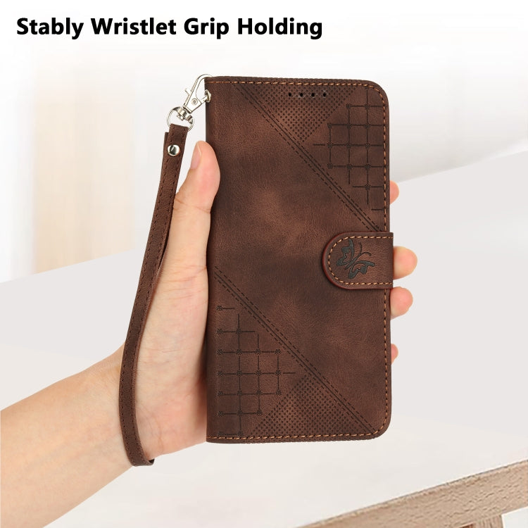 For Motorola Moto G Stylus 5G 2024 YX0080 Grid Butterfly Embossed Pattern Flip Leather Phone Case with Lanyard(Coffee) - Motorola Cases by PMC Jewellery | Online Shopping South Africa | PMC Jewellery | Buy Now Pay Later Mobicred