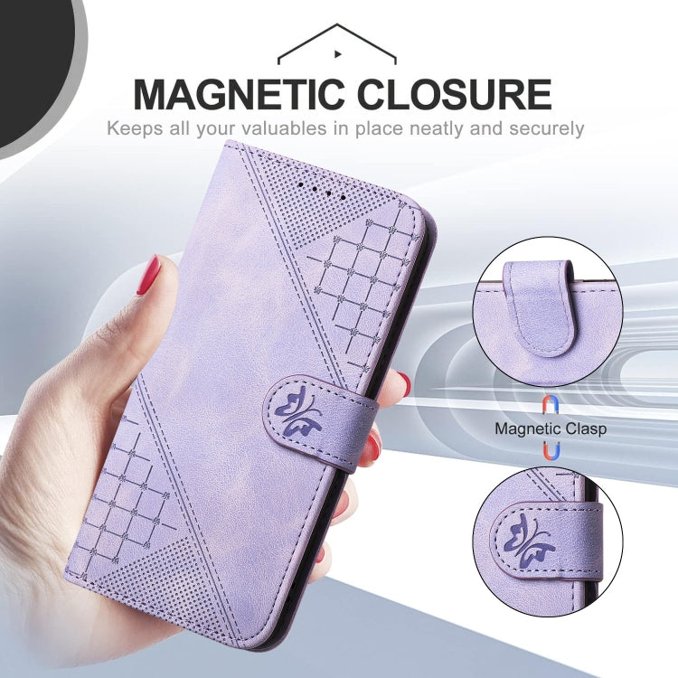 For Motorola Moto G Stylus 5G 2024 YX0080 Grid Butterfly Embossed Pattern Flip Leather Phone Case with Lanyard(Light Purple) - Motorola Cases by PMC Jewellery | Online Shopping South Africa | PMC Jewellery | Buy Now Pay Later Mobicred