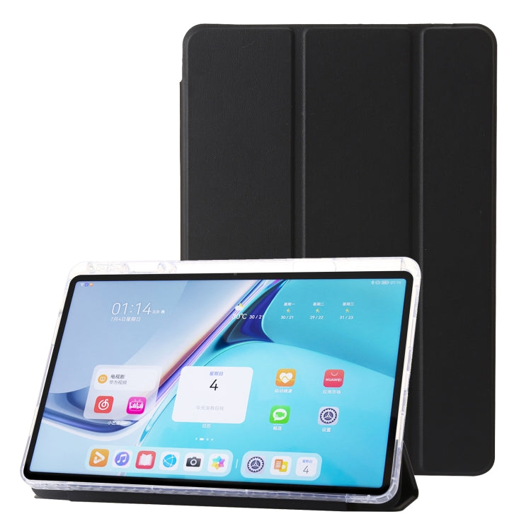 For Huawei Matepad SE 11 2024 Clear Acrylic 3-Fold Leather Tablet Case(Black) - Huawei by PMC Jewellery | Online Shopping South Africa | PMC Jewellery | Buy Now Pay Later Mobicred