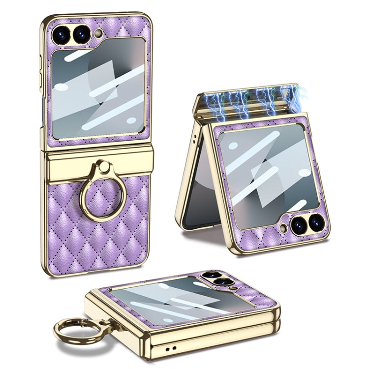 For Samsung Galaxy Z Flip6 / Flip7 FE GKK Rhombus Pattern Integrated Electroplated Leather Phone Case with Ring(Purple) - free shipping - PMC Jewellery - Order now!