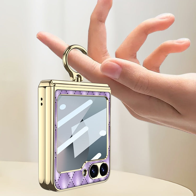 For Samsung Galaxy Z Flip6 / Flip7 FE GKK Rhombus Pattern Integrated Electroplated Leather Phone Case with Ring(Purple) - free shipping - PMC Jewellery - Order now!