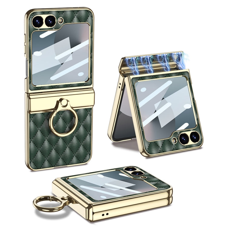 For Samsung Galaxy Z Flip6 / Flip7 FE GKK Rhombus Pattern Integrated Electroplated Leather Phone Case with Ring(Dark Green) - free shipping - PMC Jewellery - Order now!