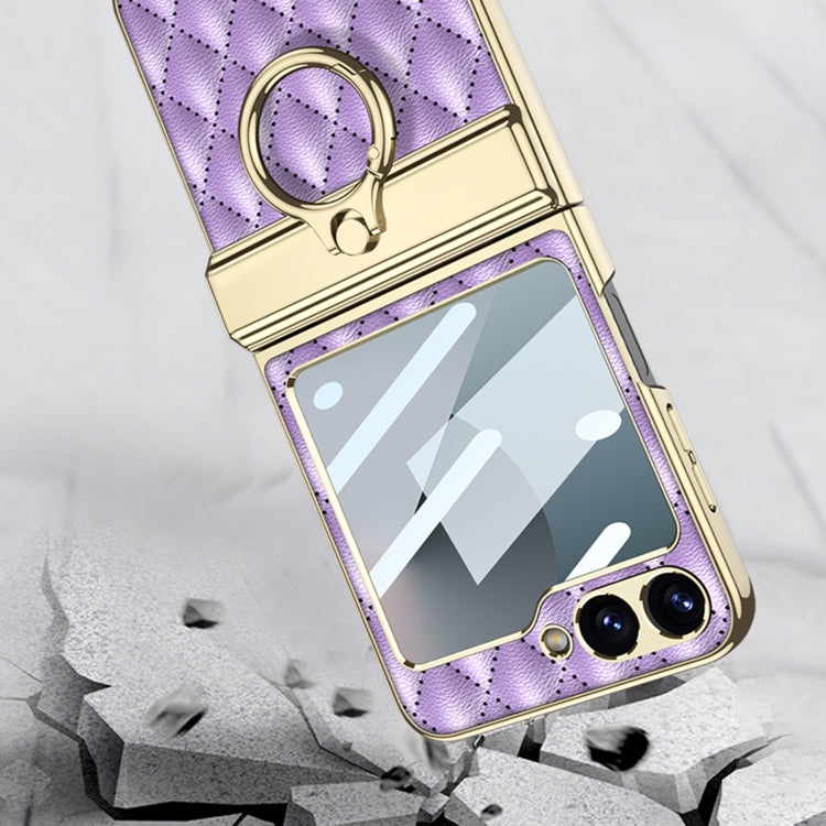 For Samsung Galaxy Z Flip6 / Flip7 FE GKK Rhombus Pattern Integrated Electroplated Leather Phone Case with Ring(Green) - free shipping - PMC Jewellery - Order now!