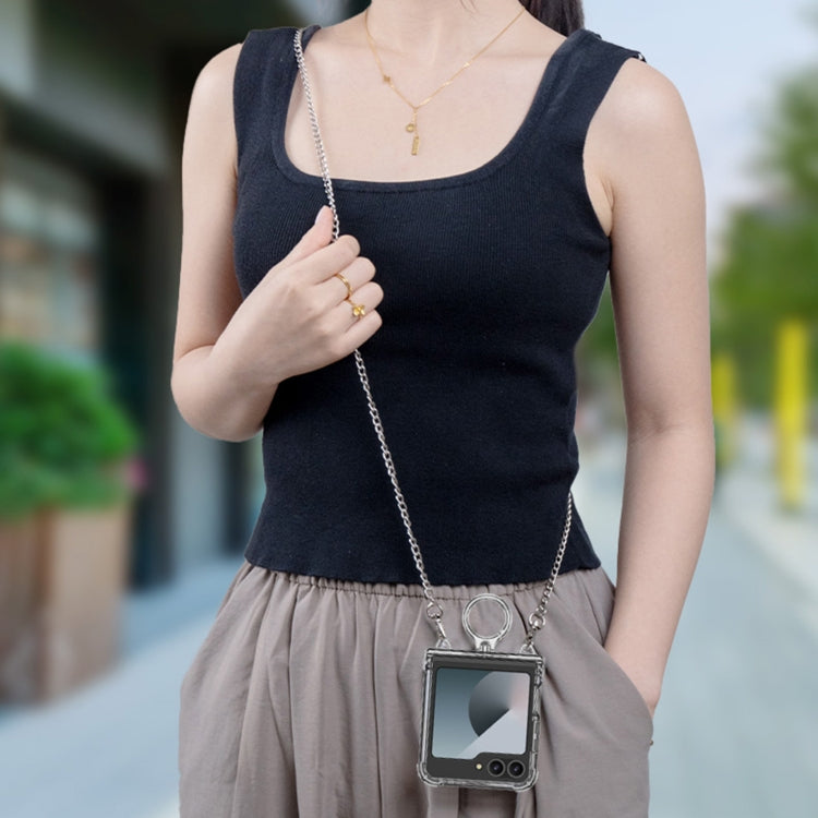 For Samsung Galaxy Z Flip6 / Flip7 FE GKK Clear Airbag Hinge Full Coverage Phone Case with Ring / Metal Chain(Gold) - free shipping - PMC Jewellery - Order now!