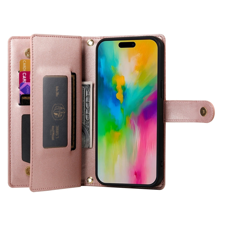For iPhone 16 Pro Nine Card-slot Zipper Wallet Bag Leather Phone Case(Pink) - iPhone 16 Pro Cases by PMC TechLife | Online Shopping South Africa | PMC TechLife | Buy Now Pay Later Mobicred