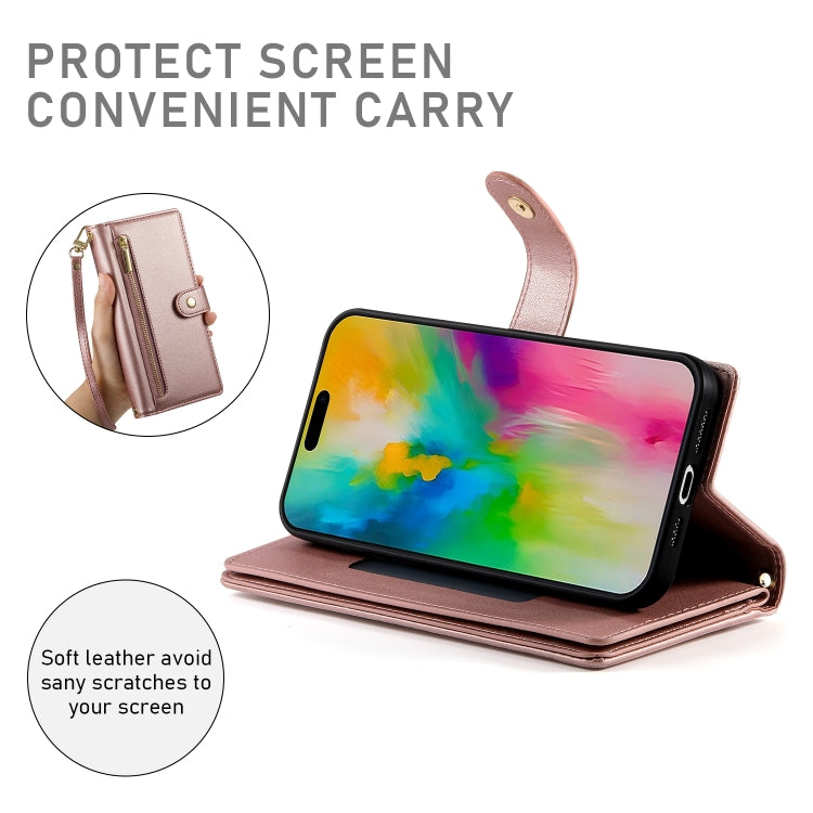 For iPhone 16 Pro Nine Card-slot Zipper Wallet Bag Leather Phone Case(Pink) - iPhone 16 Pro Cases by PMC TechLife | Online Shopping South Africa | PMC TechLife | Buy Now Pay Later Mobicred