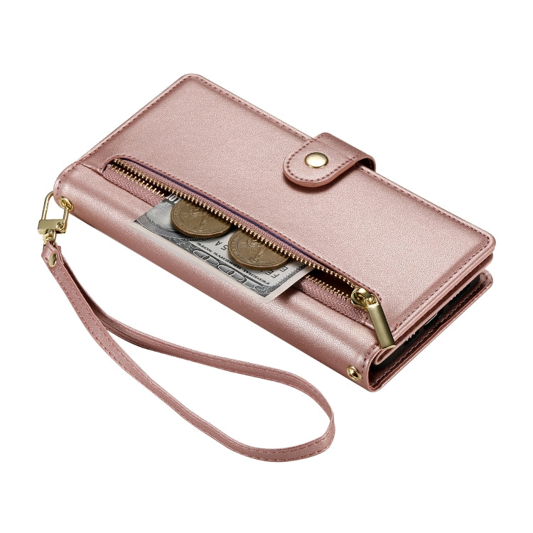 For iPhone 16 Pro Nine Card-slot Zipper Wallet Bag Leather Phone Case(Pink) - iPhone 16 Pro Cases by PMC TechLife | Online Shopping South Africa | PMC TechLife | Buy Now Pay Later Mobicred