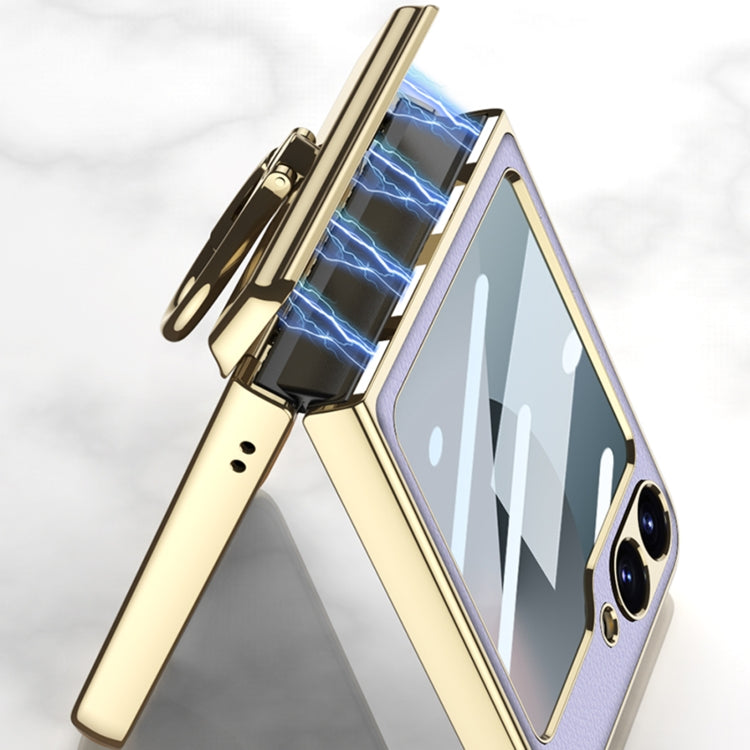 For Samsung Galaxy Z Flip6 / Flip7 FE GKK Integrated Electroplated Litchi Texture Leather Phone Case with Ring(Yellow) - free shipping - PMC Jewellery - Order now!