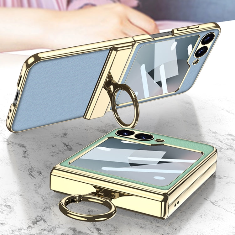 For Samsung Galaxy Z Flip6 / Flip7 FE GKK Integrated Electroplated Litchi Texture Leather Phone Case with Ring(Yellow) - free shipping - PMC Jewellery - Order now!