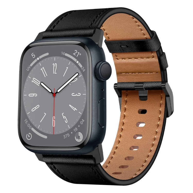 For Apple Watch SE 2023 44mm Wilderness Top-grain Leather Watch Band(Black Connector Black) - Watch Bands by PMc TechLife | Online Shopping South Africa | PMc TechLife | Buy Now Pay Later Mobicred