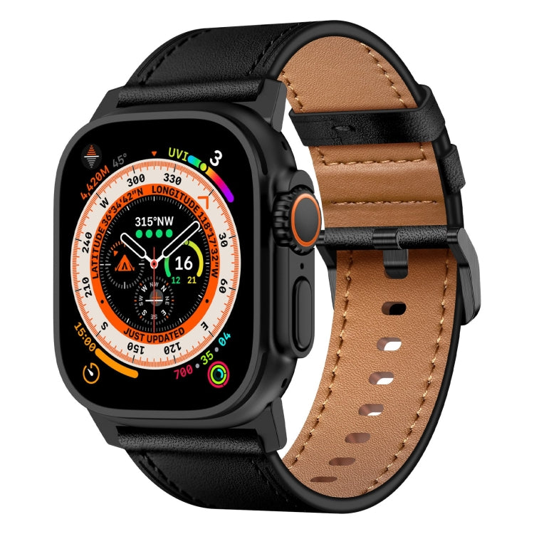 For Apple Watch Ultra 2 49mm Wilderness Top-grain Leather Watch Band(Black Connector Black) - Watch Bands by PMC TechLife | Online Shopping South Africa | PMC TechLife | Buy Now Pay Later Mobicred