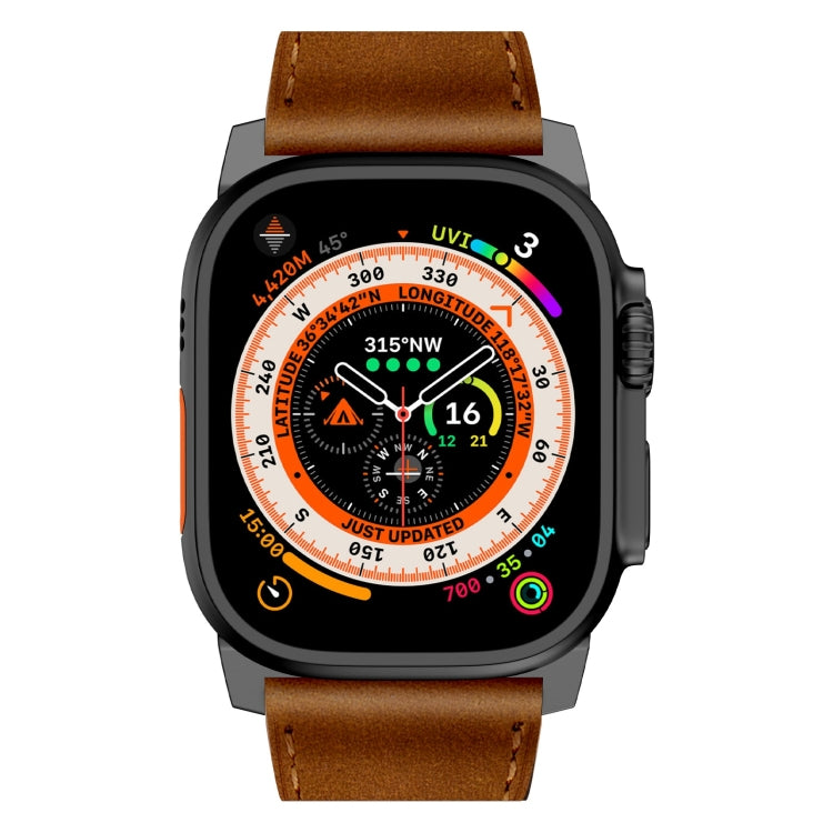 For Apple Watch Ultra 2 49mm Wilderness Top-grain Leather Watch Band(Black Connector Red Brown) - Watch Bands by PMC TechLife | Online Shopping South Africa | PMC TechLife | Buy Now Pay Later Mobicred
