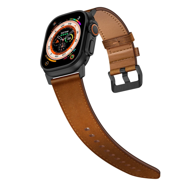 For Apple Watch Ultra 2 49mm Wilderness Top-grain Leather Watch Band(Black Connector Red Brown) - Watch Bands by PMC TechLife | Online Shopping South Africa | PMC TechLife | Buy Now Pay Later Mobicred