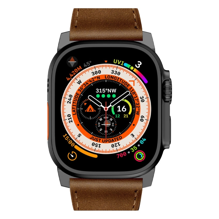 For Apple Watch Ultra 2 49mm Wilderness Top-grain Leather Watch Band(Black Connector Dark Brown) - Watch Bands by PMC TechLife | Online Shopping South Africa | PMC TechLife | Buy Now Pay Later Mobicred