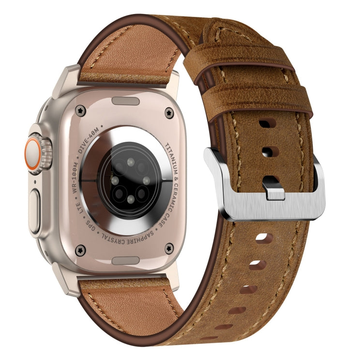For Apple Watch Ultra 2 49mm Wilderness Top-grain Leather Watch Band(Titanium Connector Dark Brown) - Watch Bands by PMC TechLife | Online Shopping South Africa | PMC TechLife | Buy Now Pay Later Mobicred