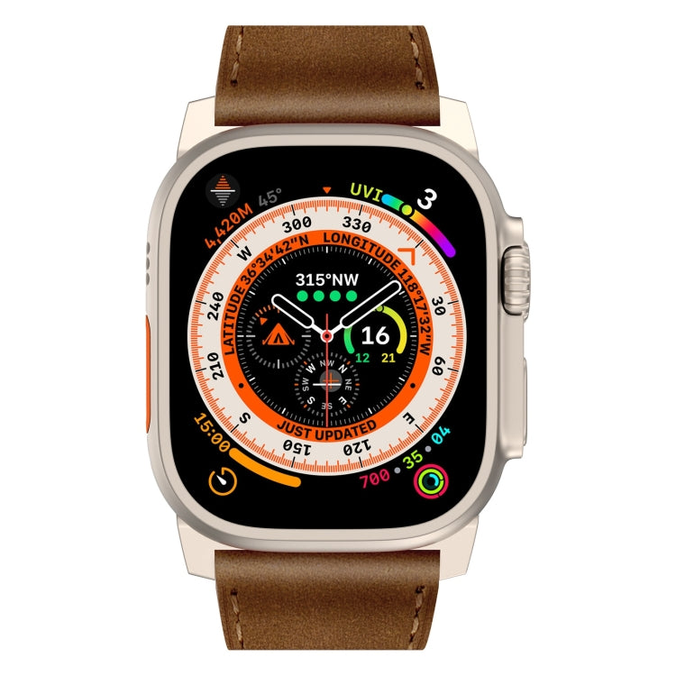For Apple Watch Ultra 2 49mm Wilderness Top-grain Leather Watch Band(Titanium Connector Dark Brown) - Watch Bands by PMC TechLife | Online Shopping South Africa | PMC TechLife | Buy Now Pay Later Mobicred