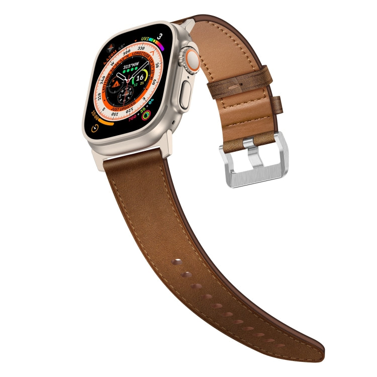 For Apple Watch Ultra 2 49mm Wilderness Top-grain Leather Watch Band(Titanium Connector Dark Brown) - Watch Bands by PMC TechLife | Online Shopping South Africa | PMC TechLife | Buy Now Pay Later Mobicred