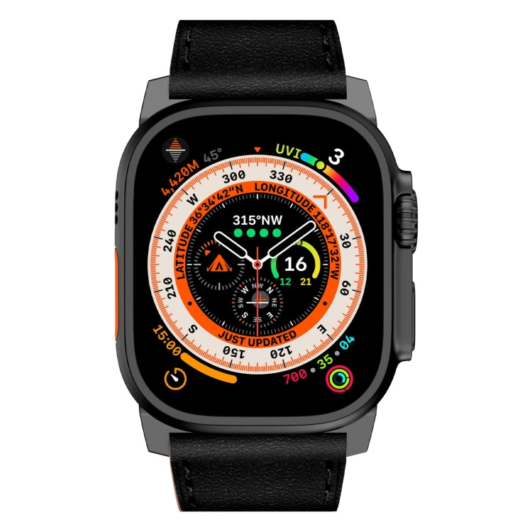 For Apple Watch Ultra 49mm Wilderness Top-grain Leather Watch Band(Black Connector Black) - Watch Bands by PMC TechLife | Online Shopping South Africa | PMC TechLife | Buy Now Pay Later Mobicred