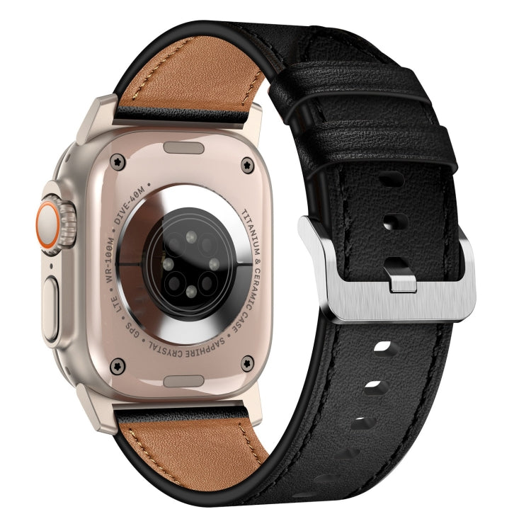 For Apple Watch Ultra 49mm Wilderness Top-grain Leather Watch Band(Titanium Connector Black) - Watch Bands by PMC TechLife | Online Shopping South Africa | PMC TechLife | Buy Now Pay Later Mobicred
