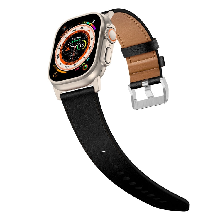 For Apple Watch Ultra 49mm Wilderness Top-grain Leather Watch Band(Titanium Connector Black) - Watch Bands by PMC TechLife | Online Shopping South Africa | PMC TechLife | Buy Now Pay Later Mobicred