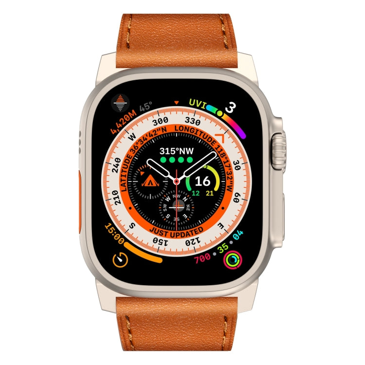 For Apple Watch Ultra 49mm Wilderness Top-grain Leather Watch Band(Titanium Connector Brown) - Watch Bands by PMC TechLife | Online Shopping South Africa | PMC TechLife | Buy Now Pay Later Mobicred