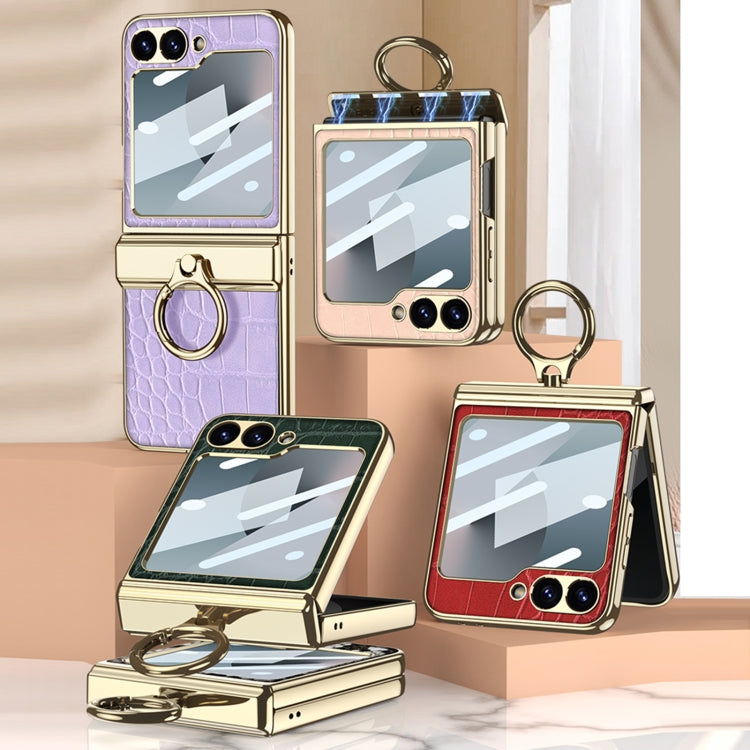 For Samsung Galaxy Z Flip6 / Flip7 FE GKK Integrated Electroplated Crocodile Texture Leather Phone Case with Ring(Black) - free shipping - PMC Jewellery - Order now!