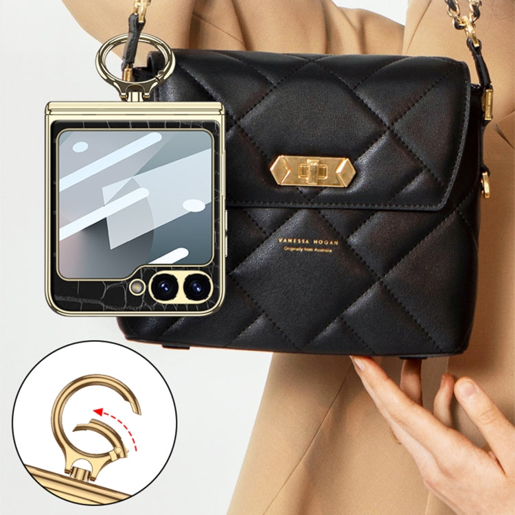 For Samsung Galaxy Z Flip6 / Flip7 FE GKK Integrated Electroplated Crocodile Texture Leather Phone Case with Ring(Black) - free shipping - PMC Jewellery - Order now!