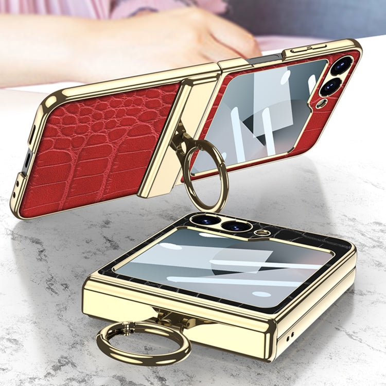 For Samsung Galaxy Z Flip6 / Flip7 FE GKK Integrated Electroplated Crocodile Texture Leather Phone Case with Ring(Black) - free shipping - PMC Jewellery - Order now!