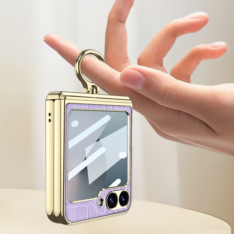 For Samsung Galaxy Z Flip6 / Flip7 FE GKK Integrated Electroplated Crocodile Texture Leather Phone Case with Ring(Purple) - free shipping - PMC Jewellery - Order now!